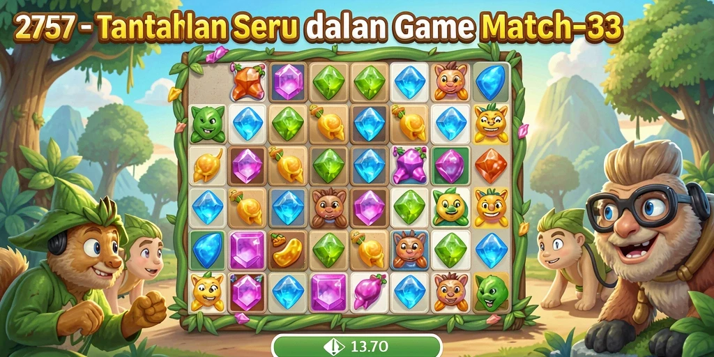 Tampilan gameplay Match-3 yang menarik dan penuh warna.