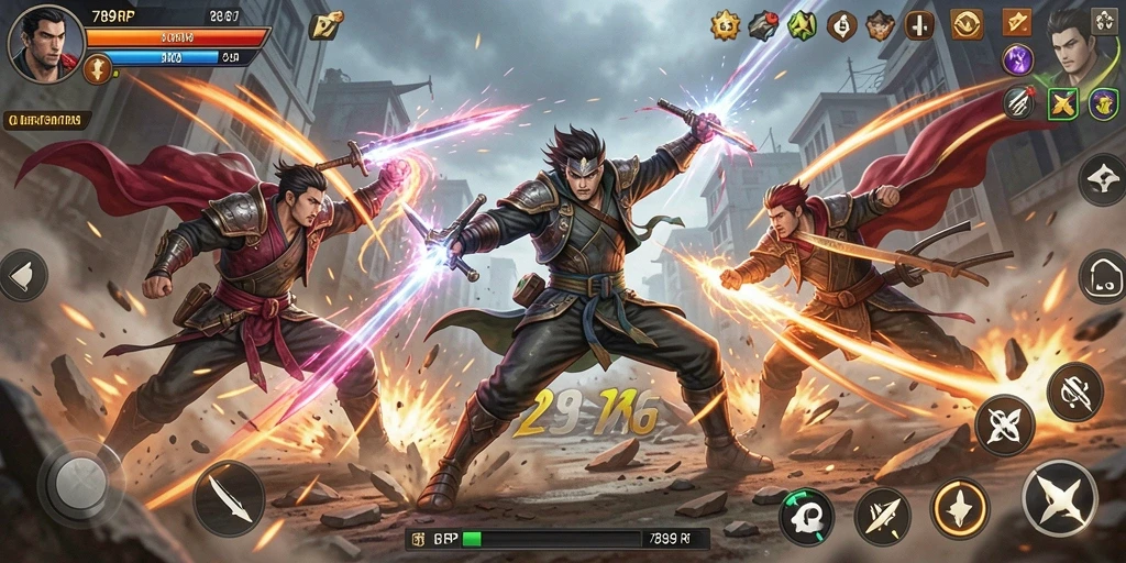 Screenshot gameplay 789RP menampilkan pertarungan aksi yang seru.