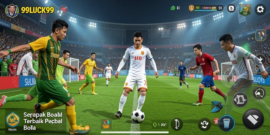Tampilan gameplay yang menegangkan pada 99LUCK99, penuh aksi sepak bola.