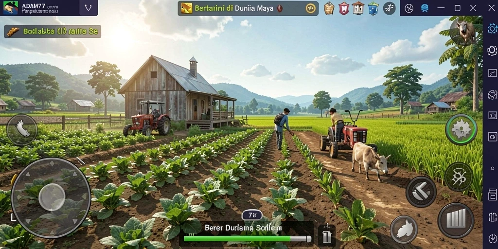 Tampilan menarik dari gameplay pertanian di ADAM77.