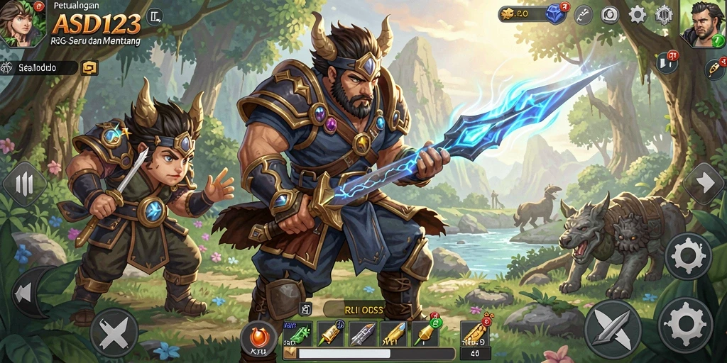 Tangkapan layar menunjukkan aksi petualangan epik dalam game RPG.