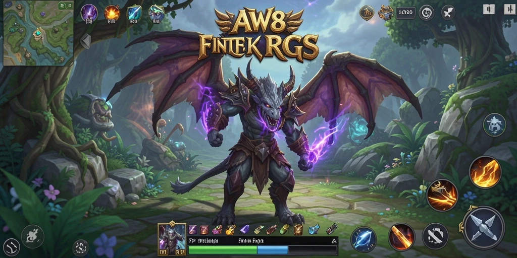 Screenshot gameplay AW8 dengan aksi petualangan yang mendebarkan.