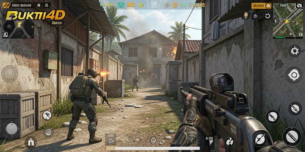 Tangkapan layar gameplay BUKTI4D yang menunjukkan aksi seru dalam pertandingan FPS.