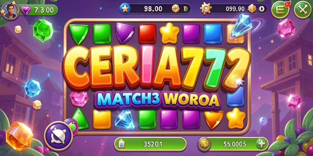 Tangkapan layar gameplay CERIA777 dengan aksi Match-3 yang seru.