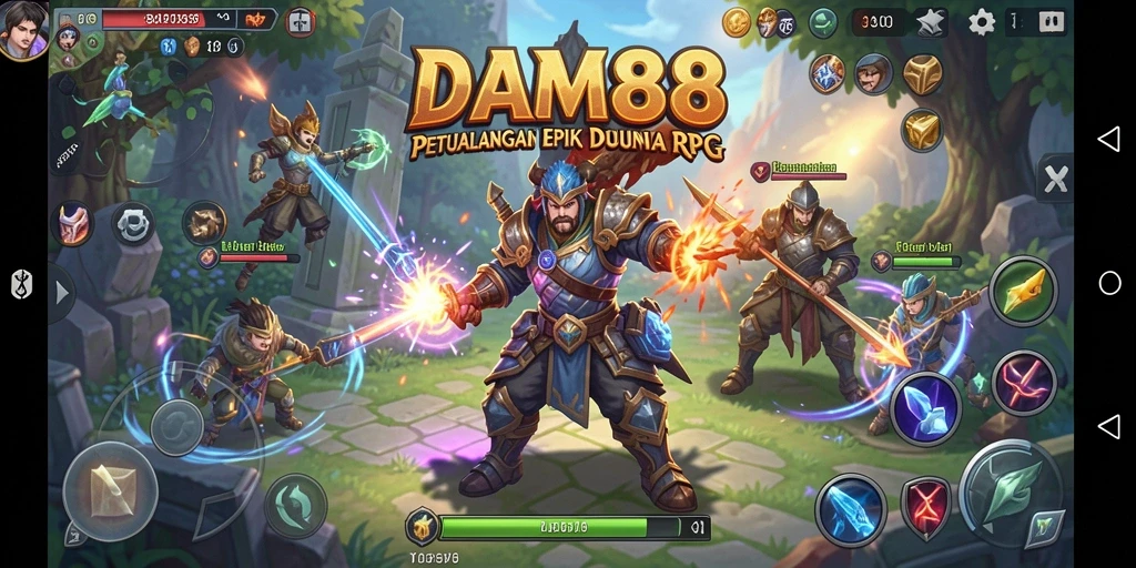 Screenshot utama DAM88 menampilkan pertarungan epik antara karakter dalam dunia RPG.