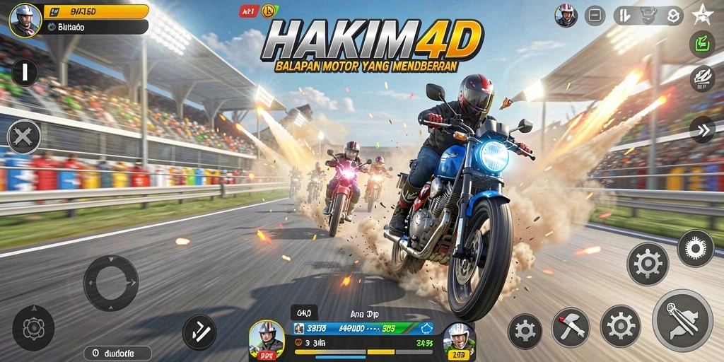 Screenshot menampilkan aksi balapan motor yang menegangkan di HAKIM4D.