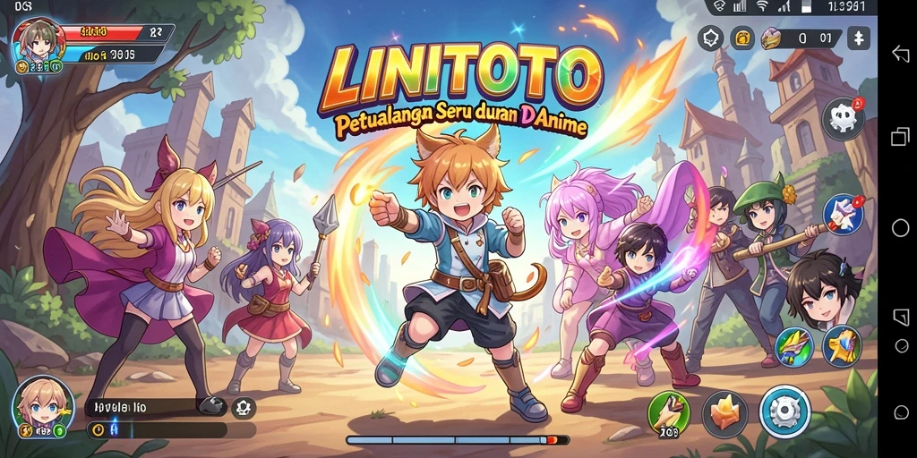 Tangkapan layar gameplay menampilkan pertarungan karakter Anime yang dinamis.