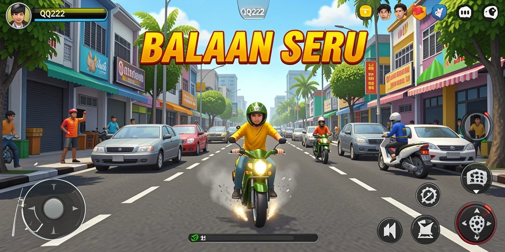 Screenshot gameplay QQ222 menampilkan balapan seru di trek menantang.