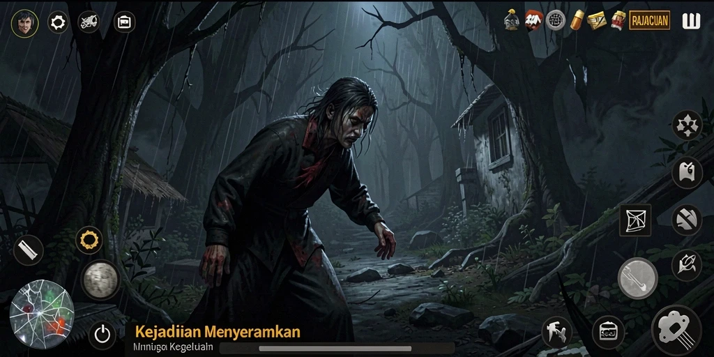 Tampilan menyeramkan dari gameplay RAJACUAN yang penuh ketegangan.