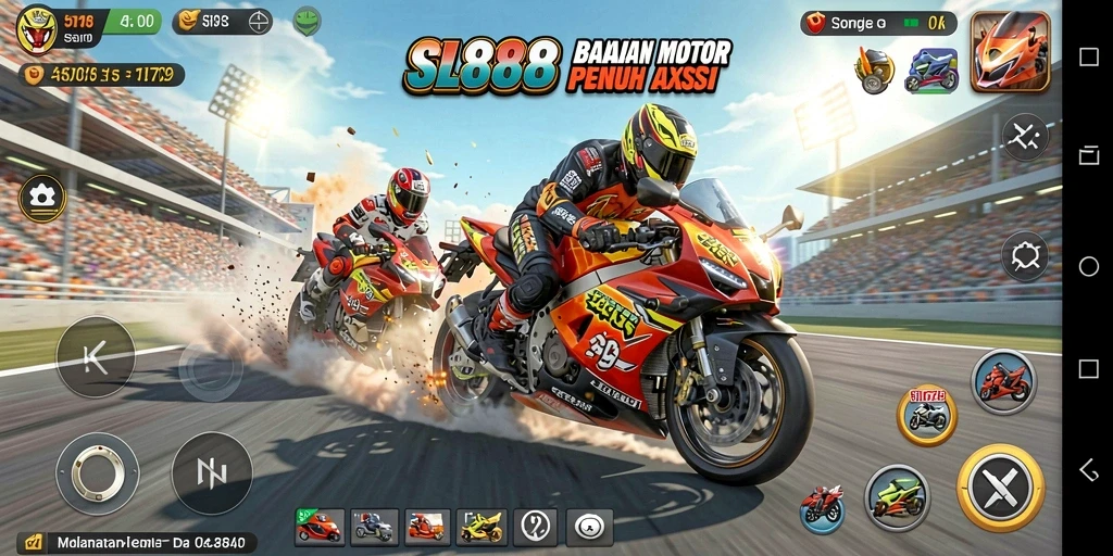 Screenshot gameplay SL888 menampilkan aksi balapan motor yang seru.