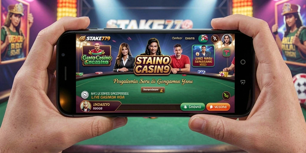 Tangkapan layar gameplay STAKE779 yang menunjukkan dealer langsung di meja kasino.