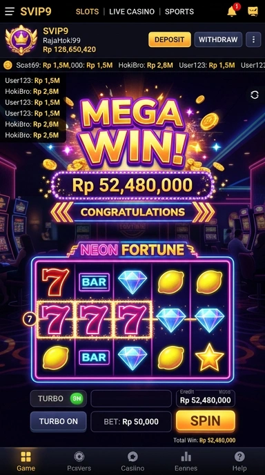 Tampilan utama aplikasi svip9 dengan berbagai kategori.
